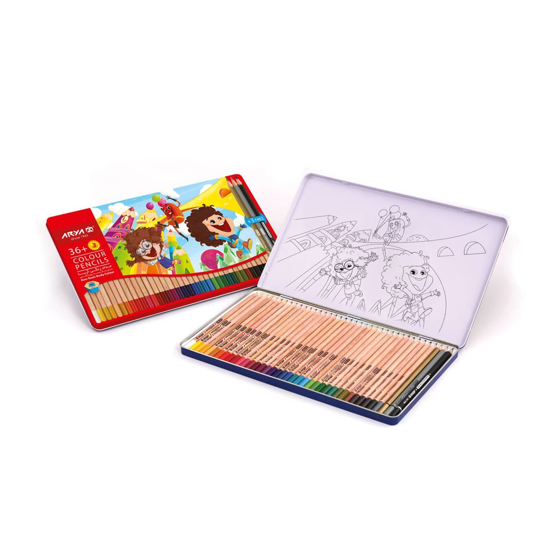 مداد-رنگی-336-رنگ-فلزی-تخت-آریا-3023 مداد رنگی ۳+۳۶ رنگ فلزی آریا مدل 3023 - Image 1