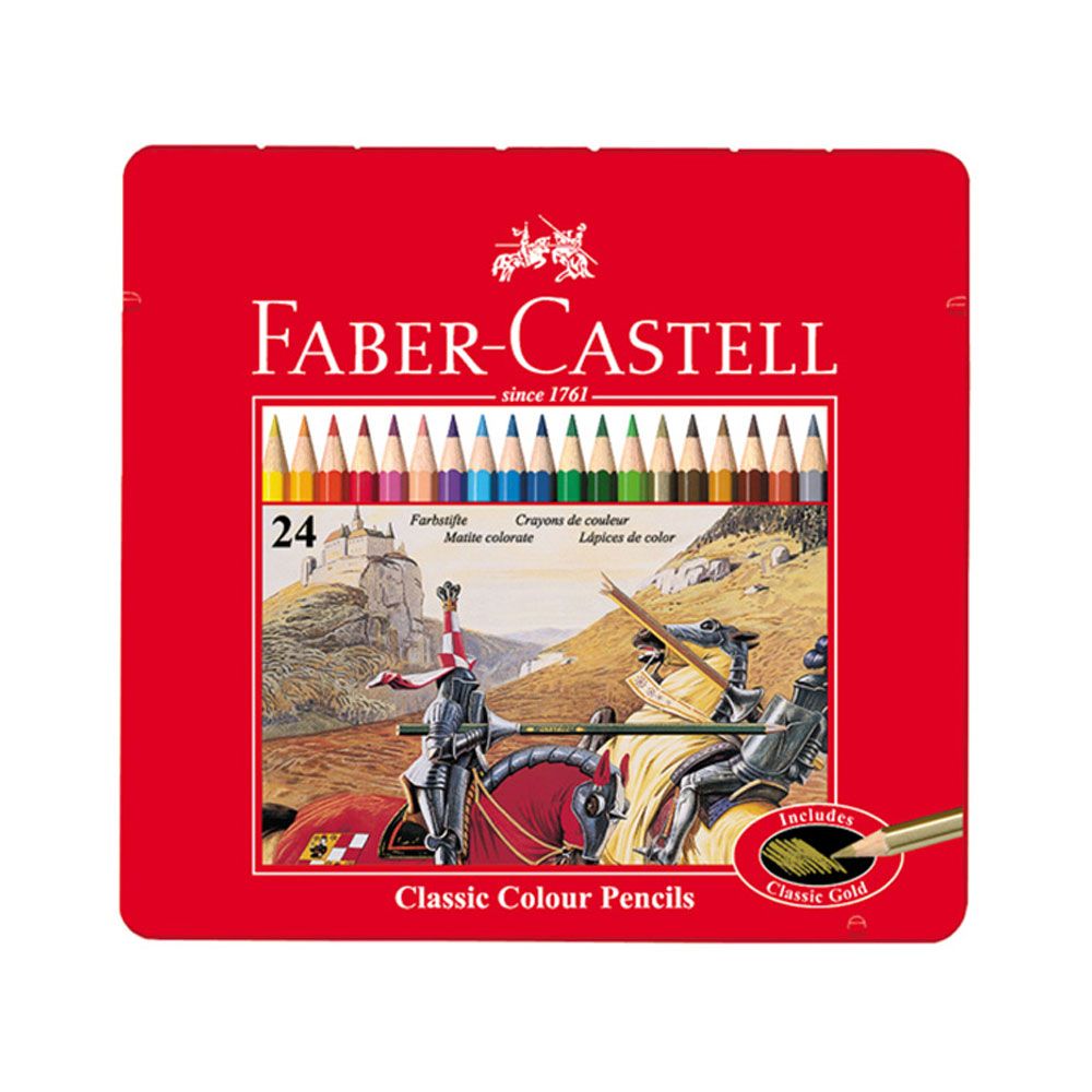 faber-castell-24-0-F ست مداد رنگی ۲۴رنگ جعبه فلزی تخت طرح کلاسیک فابرکاستل - Image 1